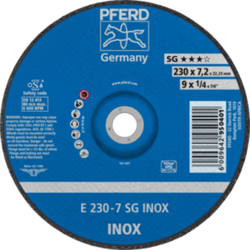 GRINDING DISC S/S 230 X 7.0 SG PFERD - DWS - FOR STAINLESS STEEL - PERFORMANCE LINE